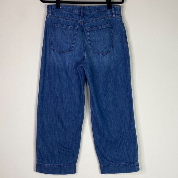 LOFT 2023 High Rise Wide Leg Exposed Button Fly Crop Jeans Women's Size 6 - Picture 9 of 10